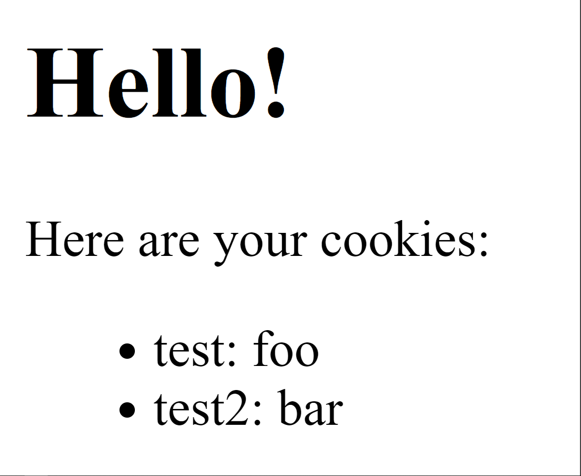 rendered template with cookies displayed